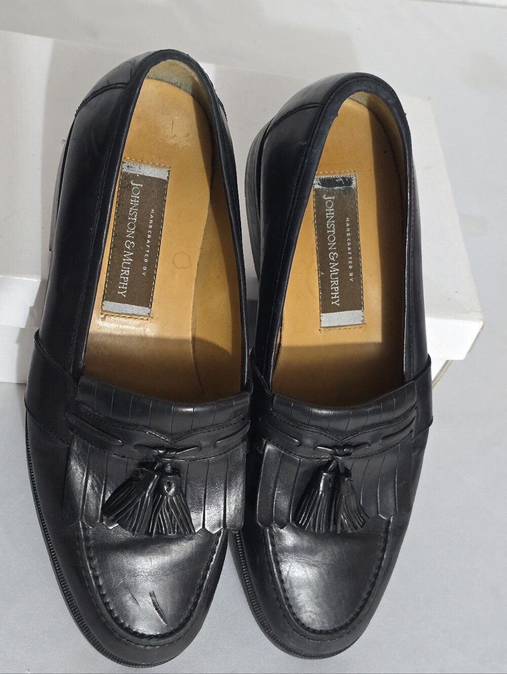 Johnston & Murphy Men Tassel Loafers 9.5 Black Heritage Made in USA Leather Shoe